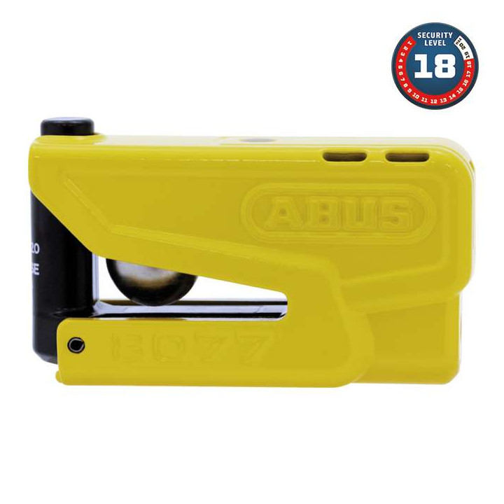 Alarmed motorcycle disc lock SRA ABUS Granit Detecto X-Plus 8077 II Yellow
