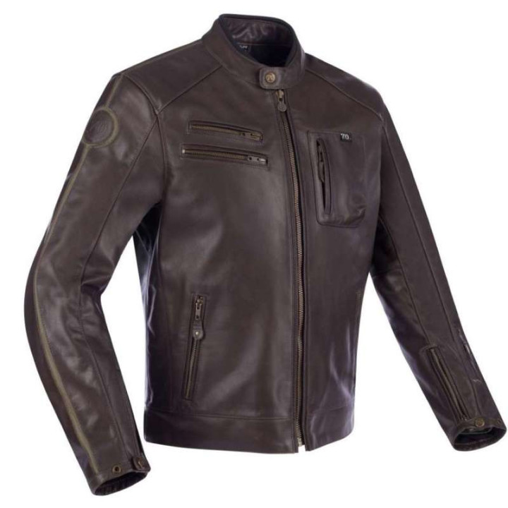 Blouson moto cuir Segura DEVON Marron/Kaki