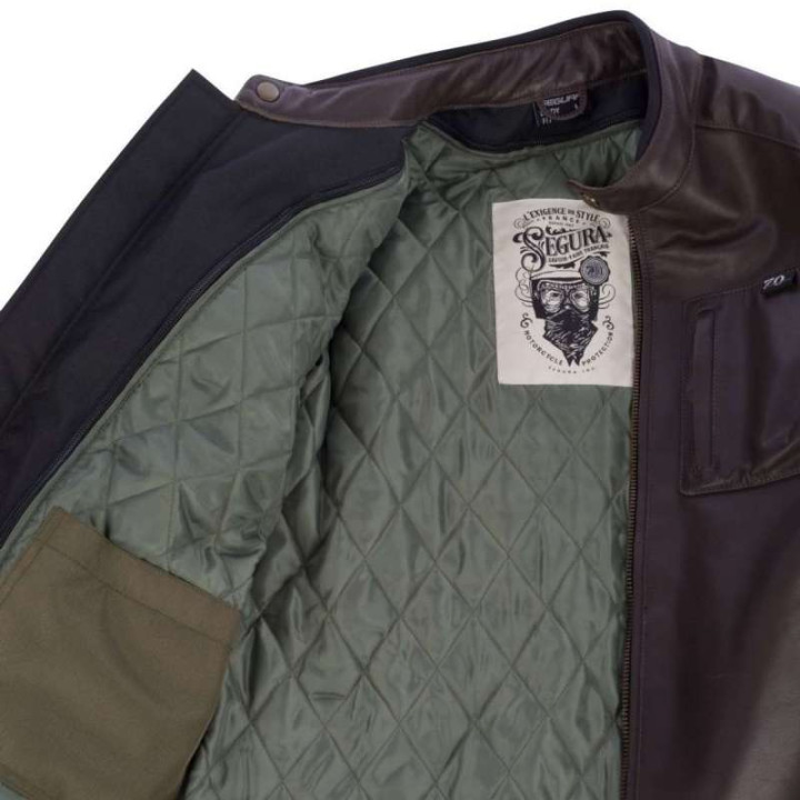 Blouson moto cuir Segura DEVON Marron/Kaki