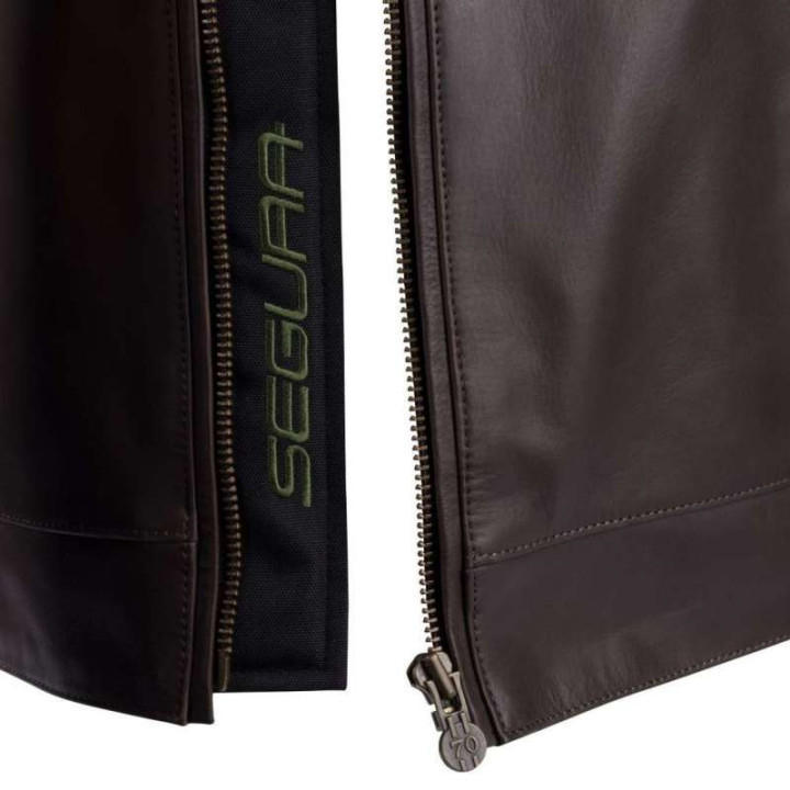 Blouson moto cuir Segura DEVON Marron/Kaki