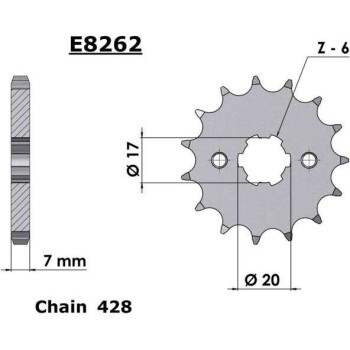 Pignon FE 15 dents pas 428 type E8262 Pignon FE 15 dents pas 428 type E8262