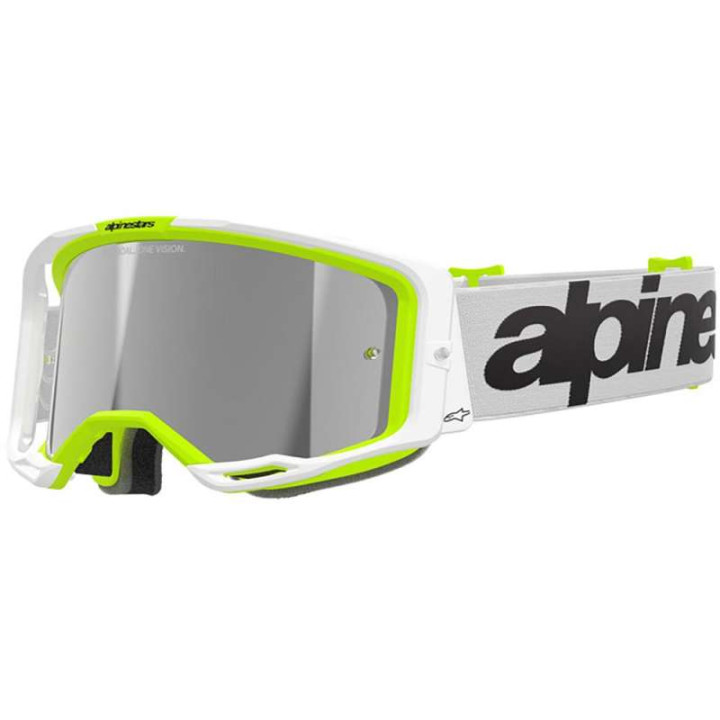 Masque cross Alpinestars VISION 8 WORDMARK White/Yellow - Mirror Silver