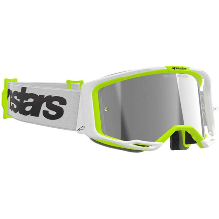 Masque cross Alpinestars VISION 8 WORDMARK White/Yellow - Mirror Silver