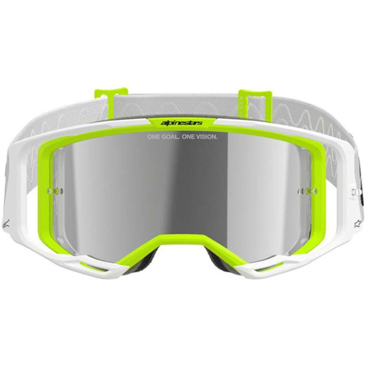 Masque cross Alpinestars VISION 8 WORDMARK White/Yellow - Mirror Silver