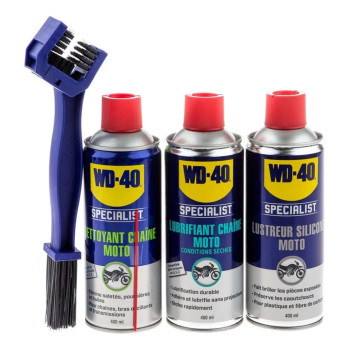 Kit entretien chaine WD40 TRIPACK + brosse à chaine Kit entretien chaine WD40 TRIPACK + brosse à chaine