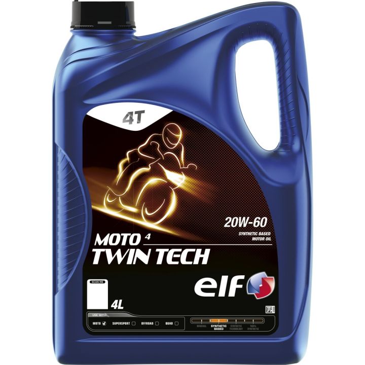 ELF - Huile moteur synthétique 4T 20W60 MOTO 4 TWIN TECH - 4 litres