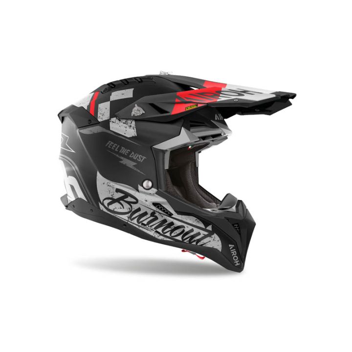 Casque moto cross AirohAviator 3 Burnout - Noir Gris Rouge