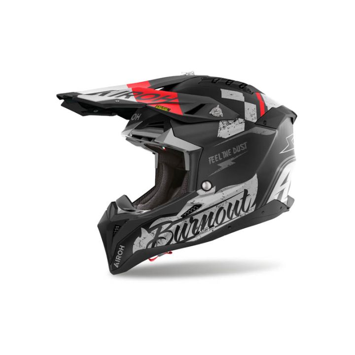 Casque moto cross AirohAviator 3 Burnout - Noir Gris Rouge