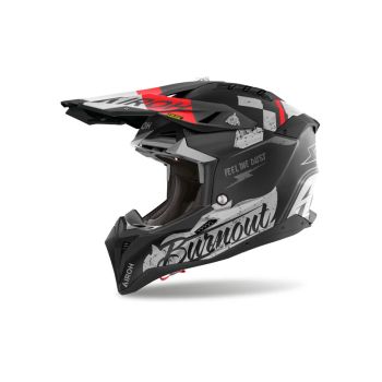 Casque moto cross Airoh  Aviator 3 Burnout - Noir Gris Rouge