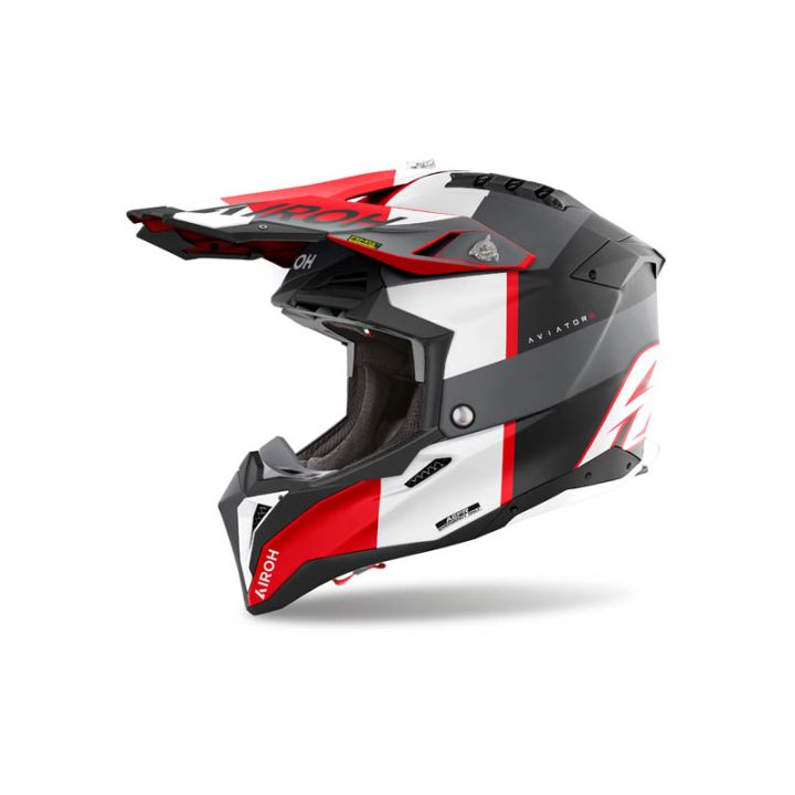 Casque moto cross AirohAviator 3 Monarch - Gris Rouge Blanc