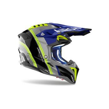 Casque moto cross Airoh  Aviator 3 Monarch - Bleu Jaune