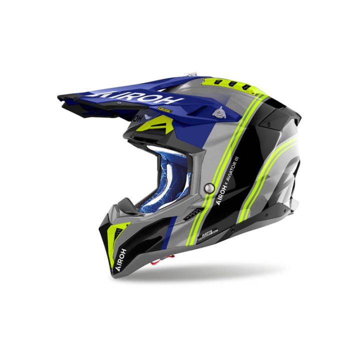 Casque moto cross AirohAviator 3 Monarch - Bleu Jaune Casque moto cross AirohAviator 3 Monarch - Bleu Jaune