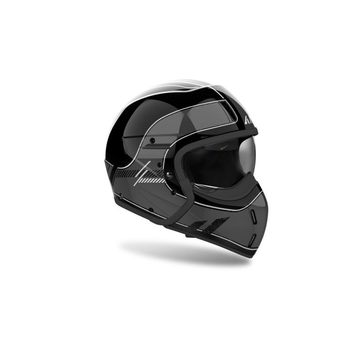 Casque moto modulable AirohJ 110 Raster - Noir Gris Brillant Casque moto modulable AirohJ 110 Raster - Noir Gris Brillant