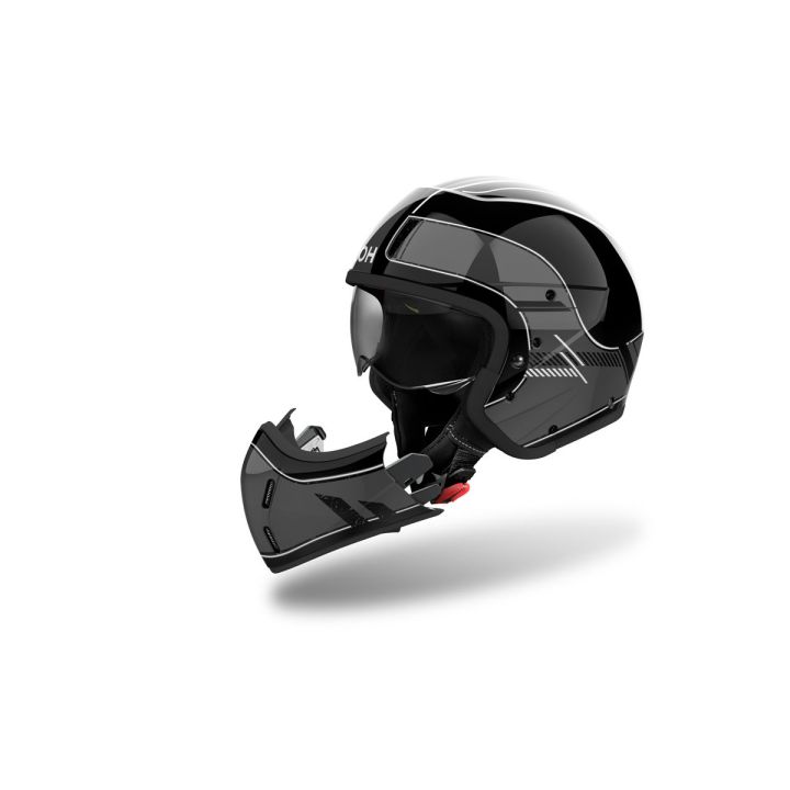 Casque moto modulable AirohJ 110 Raster - Noir Gris Brillant Casque moto modulable AirohJ 110 Raster - Noir Gris Brillant