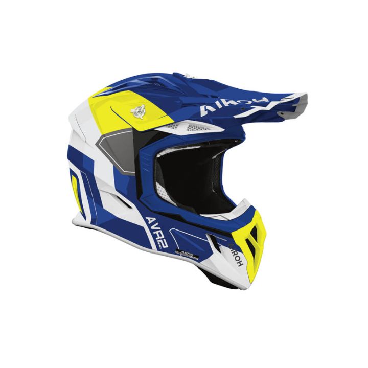 Casque moto cross Airoh 2026 Aviator Ace 2 Shield - Bleu Jaune
