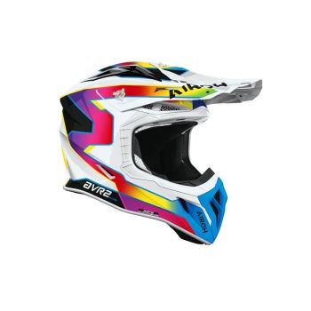 Casque moto cross Airoh 2026 Aviator Ace 2 Sunrise - Blanc Jaune Rouge Bleu