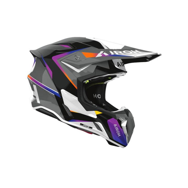 Casque moto cross Airoh 2026 Twist 3 Hustle - Gris Violet Orange