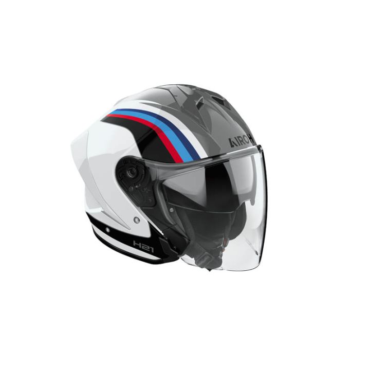 Casque moto jet AirohH 21 Arrow - Gris Blanc Bleu Rouge