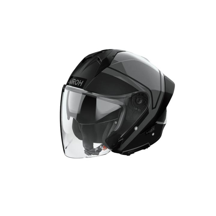 Casque moto jet AirohH 21 Square - Noir Gris