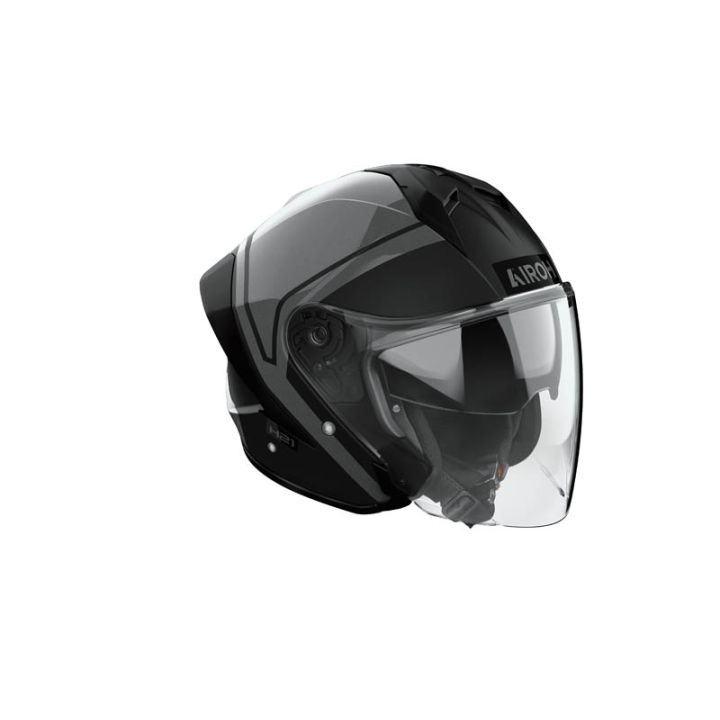 Casque moto jet AirohH 21 Square - Noir Gris