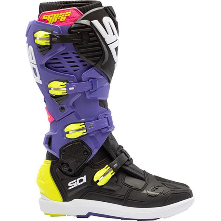 Bottes moto tout terrain Sidi Crossfire 3 SRS Violet Noir Jaune Fluo