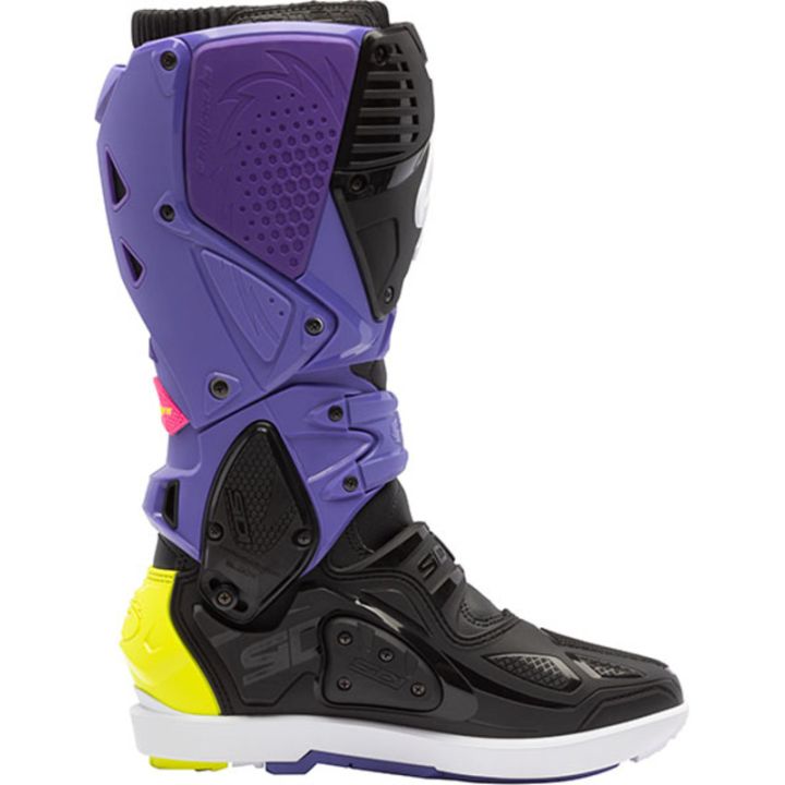 Bottes moto tout terrain Sidi Crossfire 3 SRS Violet Noir Jaune Fluo