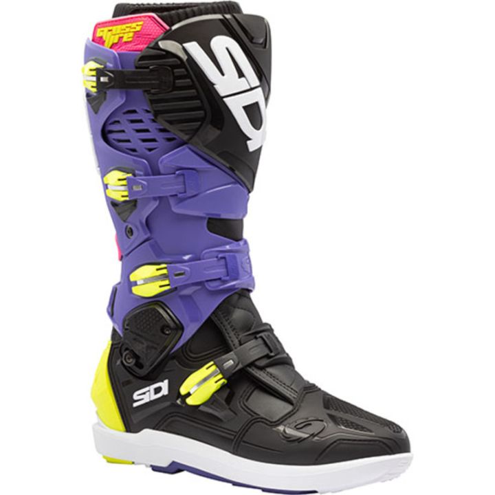 Bottes moto tout terrain Sidi Crossfire 3 SRS Violet Noir Jaune Fluo