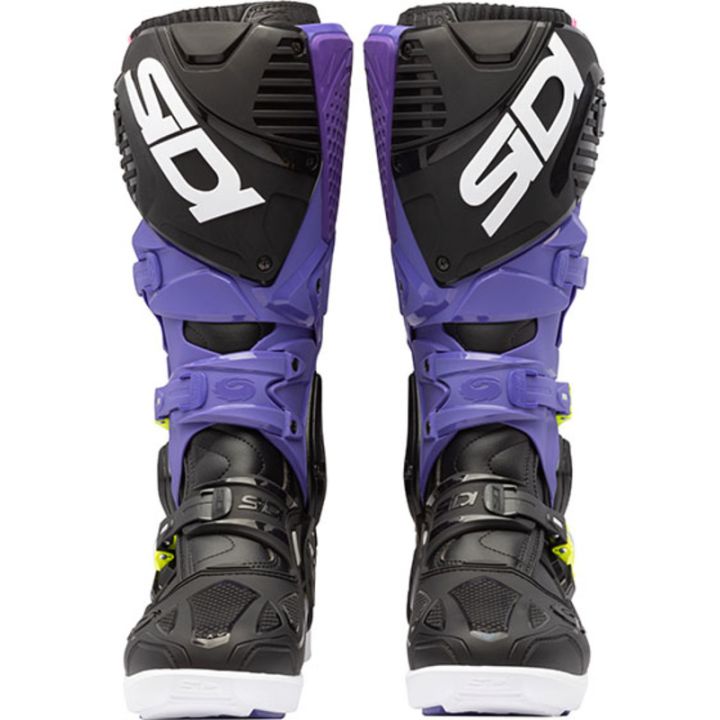 Bottes moto tout terrain Sidi Crossfire 3 SRS Violet Noir Jaune Fluo