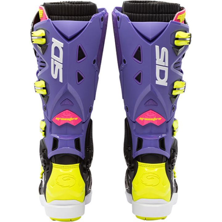Bottes moto tout terrain Sidi Crossfire 3 SRS Violet Noir Jaune Fluo