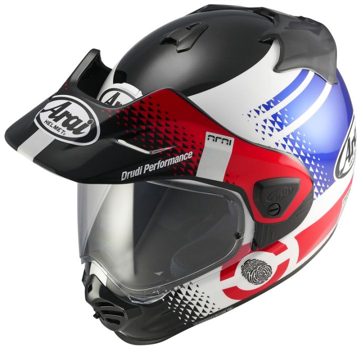Casque adventure Arai Tour-X5 Print - Blanc Rouge Bleu