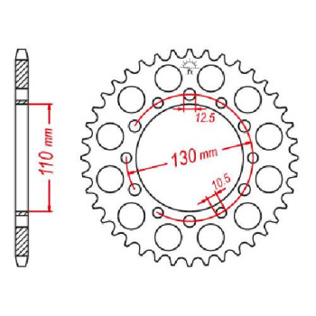Couronne acier JT 40 dents pas 520 type 1486