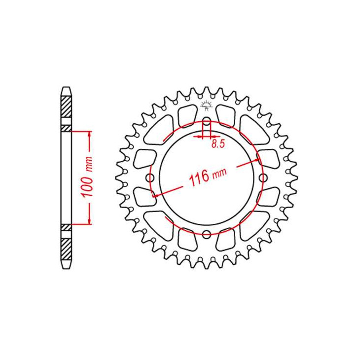 Couronne alu JT 49 dents ultra-light pas 420 type 461 Kawasaki KX80
