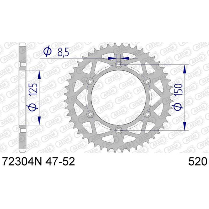 Couronne alu AFAM 45 dents pas 520 type 72304N Husaberg TE 125