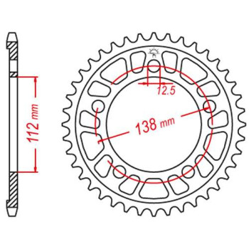 Couronne alu JT 44 dents ultra-light pas 525 type 1304