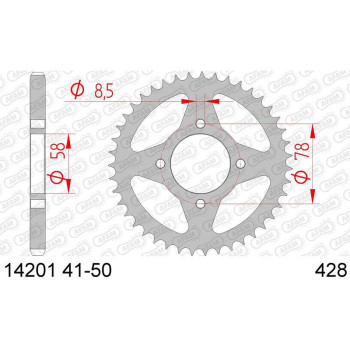 Couronne acier AFAM 50 dents pas 428 type 14201 Couronne acier AFAM 50 dents pas 428 type 14201