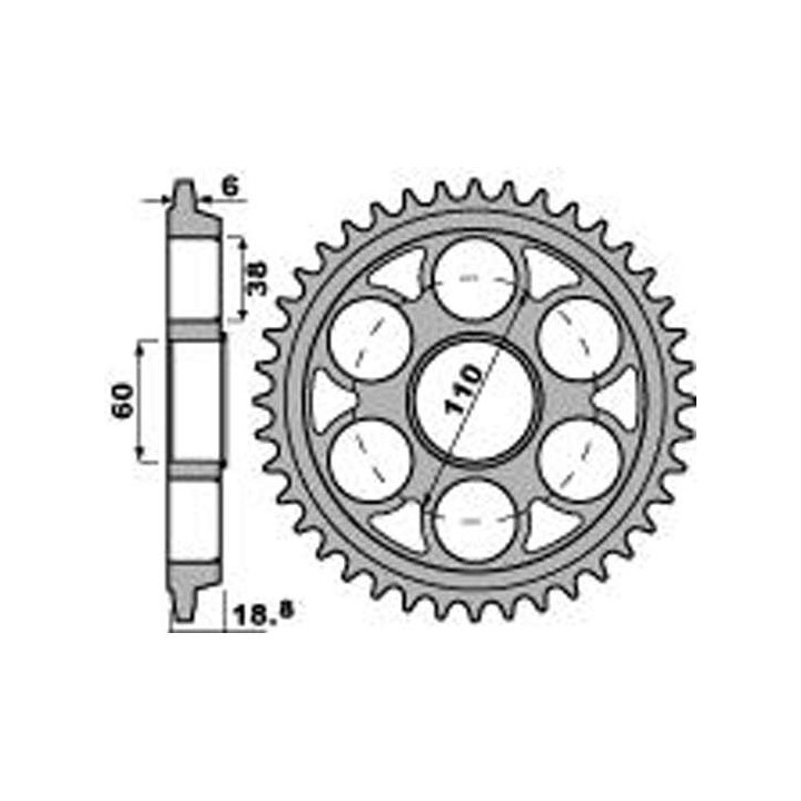 Couronne alu PBR 38 dents ultra-light pas 520 type 4523 Ducati 1098