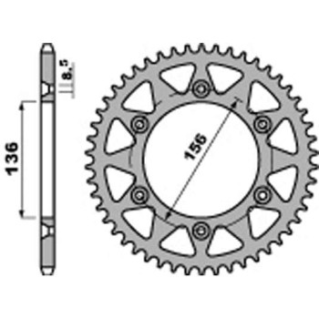 Couronne alu PBR 47 dents ultra-light pas 520 type 702 Sherco SE/SX
