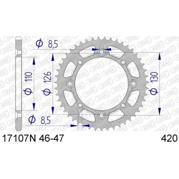 Couronne alu AFAM 47 dents pas 420 type 17107N Kawasaki KX 65 Couronne alu AFAM 47 dents pas 420 type 17107N Kawasaki KX 65