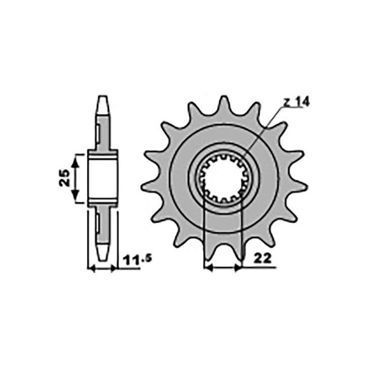 Pignon PBR 14 dents pas 520 type 2207 Sherco SE/SX 2.5I-F