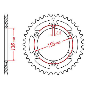 Couronne acier JT 45 dents pas 520 type 822 Couronne acier JT 45 dents pas 520 type 822
