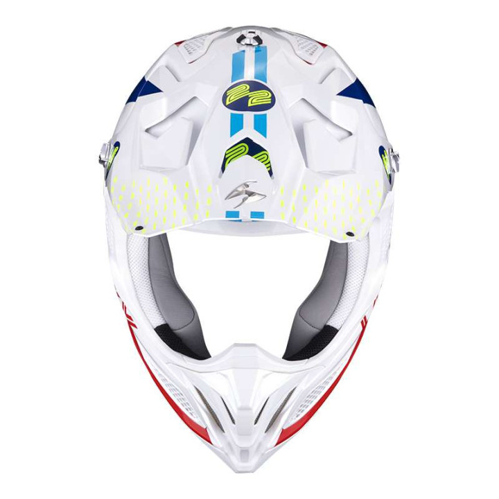 Casque cross Scorpion VX-22 AIR ARES Blanc / Bleu / Rouge Casque cross Scorpion VX-22 AIR ARES Blanc / Bleu / Rouge