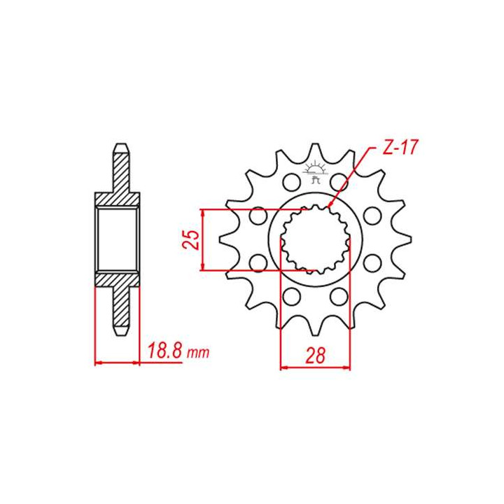 Pignon JT 17 dents pas 525 type 704