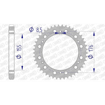 Couronne alu AFAM 45 dents pas 530 type 87601 Triumph 509 Speed Triple