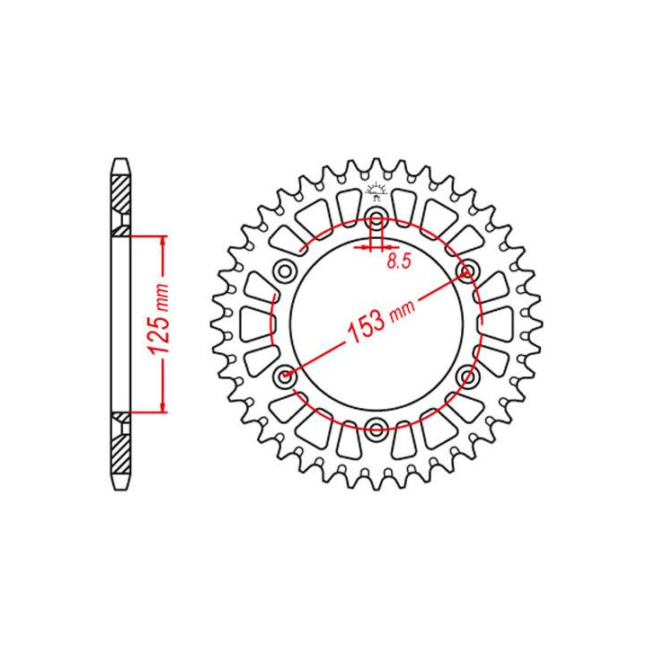 Couronne alu JT 44 dents ultra-light pas 520 type 210