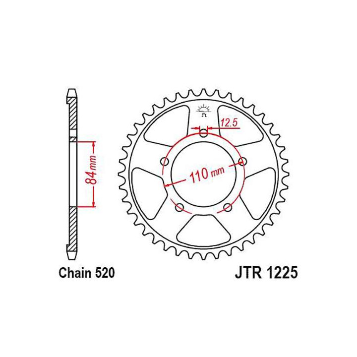 Steel sprocket JT 40 teeth pitch 520 type 1225 Honda CB500X 19- Steel sprocket JT 40 teeth pitch 520 type 1225 Honda CB500X 19-