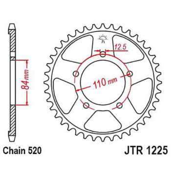 Couronne acier JT 40 dents pas 520 type 1225 Honda CB500X 19-