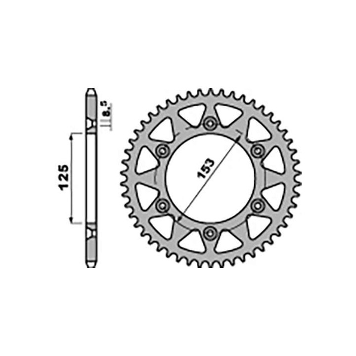 Couronne alu PBR 52 dents ultra-light pas 520 type 289 Honda CR125R