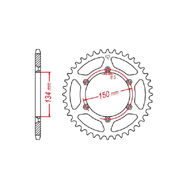 Couronne acier JT 45 dents pas 520 type 460 Couronne acier JT 45 dents pas 520 type 460