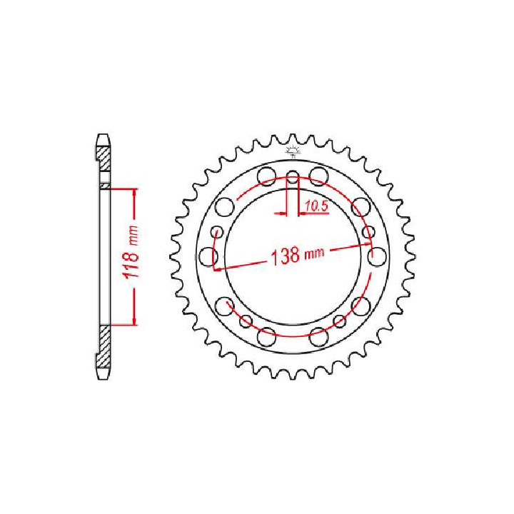 Couronne acier JT 39 dents pas 525 type 1314