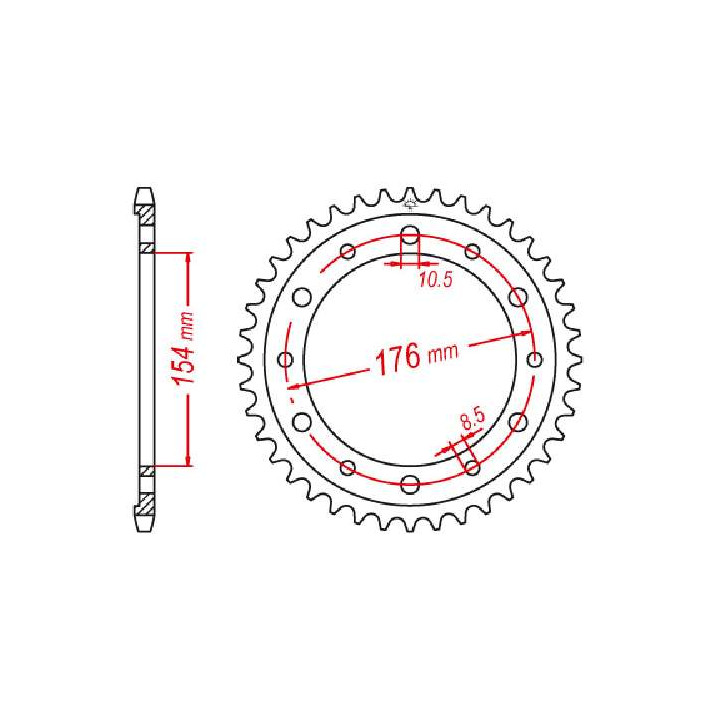 Couronne acier JT 45 dents pas 525 type 1340 Couronne acier JT 45 dents pas 525 type 1340